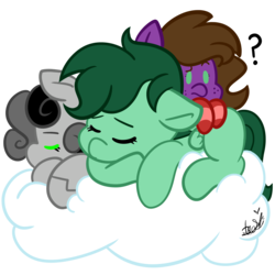 Size: 3000x3000 | Tagged: safe, artist:befishproductions, oc, oc only, oc:befish, oc:proto, pegasus, pony, robot, robot pony, chibi, clothes, cloud, female, filly, high res, mare, prone, signature, simple background, sleeping, socks, striped socks, transparent background