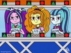 Size: 1600x1200 | Tagged: safe, artist:djgames, adagio dazzle, aria blaze, sonata dusk, equestria girls, g4, match game (game show), the dazzlings