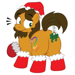 Size: 1024x1024 | Tagged: safe, artist:aleximusprime, oc, oc only, oc:alex the chubby pony, pony, butt, christmas, chubby, clothes, costume, flank, hat, holiday, kiss my ass, male, mistletoe, plot, santa costume, santa hat, simple background, solo, transparent background