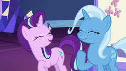 Size: 1280x720 | Tagged: safe, screencap, starlight glimmer, trixie, pony, all bottled up, g4, cute, diatrixes, glimmerbetes