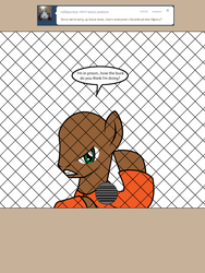 Size: 600x800 | Tagged: safe, artist:dekomaru, oc, oc only, oc:lock-down, earth pony, pony, tumblr:ask twixie, ask, clothes, male, prison, prison outfit, solo, stallion, tumblr