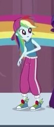 Size: 128x300 | Tagged: safe, screencap, rainbow dash, rarity, equestria girls, equestria girls specials, g4, my little pony equestria girls: dance magic, backwards ballcap, baseball cap, boots, cap, clothes, converse, cropped, female, hat, hip hop, outfit, pants, picture for breezies, rapper dash, shoes
