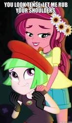 Size: 600x1023 | Tagged: safe, edit, edited screencap, screencap, gloriosa daisy, watermelody, equestria girls, g4, my little pony equestria girls: legend of everfree, bedroom eyes, clothes, cropped, duo, duo female, female, gloves, hat, image macro, lidded eyes, meme, memeful.com, shorts