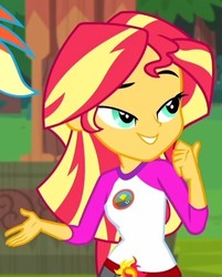 Size: 413x514 | Tagged: safe, screencap, sunset shimmer, equestria girls, g4, my little pony equestria girls: legend of everfree, camp everfree outfits, cropped, female, lidded eyes, solo