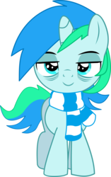 Size: 6705x10694 | Tagged: safe, artist:cyanlightning, oc, oc only, oc:cyan lightning, pony, unicorn, g4, .svg available, absurd resolution, bags under eyes, clothes, colt, looking at you, male, scarf, simple background, sleepy, tired, transparent background, vector