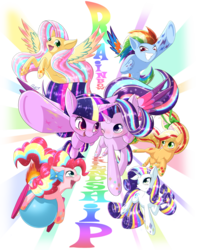 Size: 1500x1900 | Tagged: safe, artist:phoenixperegrine, applejack, fluttershy, pinkie pie, rainbow dash, rarity, starlight glimmer, twilight sparkle, alicorn, earth pony, pegasus, pony, unicorn, g4, female, friends, mane six, mare, rainbow power, simple background, transparent background, twilight sparkle (alicorn)