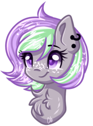 Size: 567x768 | Tagged: safe, artist:sketchyhowl, oc, oc only, oc:grape grass, pony, bust, chest fluff, ear piercing, female, heart eyes, mare, piercing, portrait, simple background, solo, transparent background, wingding eyes