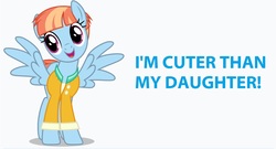 Size: 1002x540 | Tagged: safe, windy whistles, pegasus, pony, g4, clothes, cute, female, image macro, mare, meme, out of character, shirt, simple background, solo, spread wings, white background, windybetes, wings