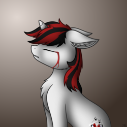 Size: 4000x4000 | Tagged: safe, artist:starlessnight22, oc, oc only, oc:blackjack, pony, unicorn, fallout equestria, fallout equestria: project horizons, bleeding, bleeding out, blood, chest fluff, crying, ear fluff, eyes closed, gradient background, solo, tears of blood, vector