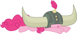 Size: 3697x1658 | Tagged: safe, artist:sonofaskywalker, pinkie pie, pony, not asking for trouble, cute, diapinkes, female, helmet, honorary yak horns, horned helmet, mare, simple background, smiling, solo, transparent background, vector, viking helmet