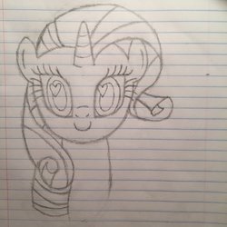 Size: 1024x1024 | Tagged: safe, artist:whobawhats, rarity, pony, g4, female, heart eyes, lined paper, pencil drawing, solo, traditional art, wingding eyes