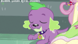 Size: 427x240 | Tagged: safe, edit, edited screencap, screencap, spike, spike the regular dog, dog, dance magic, equestria girls, equestria girls specials, g4, animated, eyes closed, gif, offscreen character, puppy, talk to the hand, talk to the paw, teletoon