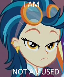 Size: 490x582 | Tagged: safe, indigo zap, equestria girls, friendship games, g4, bust, ear piercing, earring, female, goggles, indigo zap is not amused, jewelry, lidded eyes, looking at you, piercing, portrait, solo, unamused