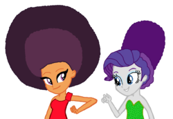 Size: 1076x742 | Tagged: safe, artist:ktd1993, rarity, saffron masala, equestria girls, g4, afro, alternate hairstyle, base used, duo, equestria girls-ified, female, lesbian, looking back, raffron, shipping, simple background, smiling, transparent background