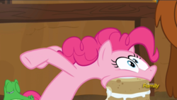 Size: 1920x1080 | Tagged: safe, screencap, gummy, pinkie pie, prince rutherford, pony, not asking for trouble, cake, discovery family logo, food