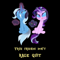 Size: 1000x1000 | Tagged: safe, artist:talonsofwater, starlight glimmer, trixie, pony, unicorn, g4, controller, female, rage quit, simple background, welovefine