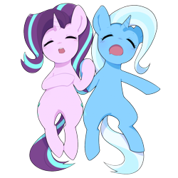 Size: 780x780 | Tagged: safe, artist:30clock, starlight glimmer, trixie, pony, unicorn, g4, eyes closed, female, hoof hold, lesbian, mare, open mouth, ship:startrix, shipping, simple background, sleeping, transparent background