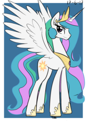 Size: 595x842 | Tagged: safe, artist:casualcolt, princess celestia, alicorn, pony, g4, beautiful, crown, cutie mark, female, hoof shoes, jewelry, mare, multicolored mane, multicolored tail, peytral, praise the sun, purple eyes, regalia, royalty, simple background, smiling, solo, spread wings, tiara