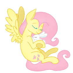 Size: 3000x3000 | Tagged: safe, artist:woollily, angel bunny, fluttershy, pegasus, pony, rabbit, g4, duo, eyes closed, female, high res, hug, male, mare, simple background, smiling, spread wings, transparent background, wings