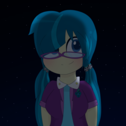 Size: 2000x2000 | Tagged: safe, artist:saveraedae, juniper montage, equestria girls, equestria girls specials, g4, beautiful, blushing, cute, female, glasses, hair over one eye, high res, junibetes, looking at you, night, smiling, solo