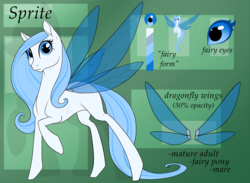 Size: 1145x840 | Tagged: safe, artist:mythpony, oc, oc only, oc:sprite, fairy, fairy pony, pony, female, mare, reference sheet, solo