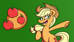 Size: 1920x1080 | Tagged: safe, artist:cowsrtasty, edit, applejack, earth pony, pony, g4, female, mare, open mouth, simple background, solo, wallpaper, wallpaper edit