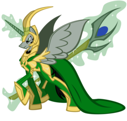 Size: 3360x3208 | Tagged: safe, artist:auveiss, oc, alicorn, pony, armor, badass, loki, male, marvel, ponified, simple background, solo, stallion, transparent background, vector
