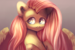 Size: 1784x1200 | Tagged: safe, artist:mite-lime, fluttershy, pony, g4, bust, female, looking away, looking sideways, portrait, smiling, solo, spread wings, wings