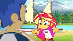 Size: 1100x618 | Tagged: safe, screencap, flash sentry, sunset shimmer, equestria girls, g4, my little pony equestria girls: legend of everfree, out of context