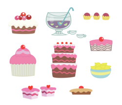 Size: 2500x2163 | Tagged: safe, artist:korikian, bowl, cake, cup, cupcake, drink, food, high res, lemon, no pony, punch (drink), punch bowl, resource, simple background, transparent background, vector