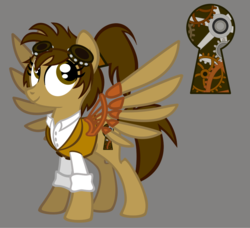 Size: 1012x922 | Tagged: safe, artist:whgoops, oc, oc only, oc:abby sprocket, pegasus, pony, artificial wings, augmented, cutie mark, female, goggles, mare, mechanical wing, solo, steampunk, vector, wings