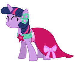 Size: 5000x4138 | Tagged: safe, artist:jennieoo, twilight sparkle, pony, unicorn, a canterlot wedding, g4, ^^, absurd resolution, bridesmaid dress, clothes, dress, eyes closed, female, mare, show accurate, simple background, smiling, solo, transparent background, vector, vector trace