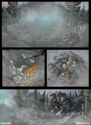 Size: 3000x4091 | Tagged: safe, artist:dracojayproduct, spitfire, oc, oc:titus, oc:willow, minotaur, pony, comic:lunar isolation, g4, airship, comic, high res, soldier