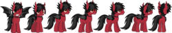 Size: 5564x1058 | Tagged: safe, artist:lightningbolt, derpibooru exclusive, oc, oc only, bat pony, pony, g4, .svg available, angles, bat pony oc, butt, ear fluff, emo, fall out boy, fangs, folded wings, grin, high res, looking at you, male, messy mane, messy tail, one eye closed, pete wentz, plot, ponified, red and black oc, reference, show accurate, simple background, slit pupils, smiling, solo, spread wings, stallion, standing, svg, tattoo, transparent background, vector, wings