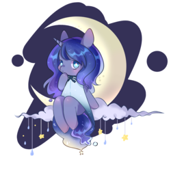 Size: 1515x1515 | Tagged: safe, artist:nitrogenowo, princess luna, pony, g4, chibi, clothes, crescent moon, cute, dress, female, looking at you, lunabetes, mare, moon, simple background, solo, transparent background