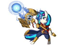 Size: 3333x2500 | Tagged: safe, artist:ostichristian, dj pon-3, vinyl scratch, pony, g4, crossover, female, hammer time, jayce, league of legends, simple background, solo, transparent background