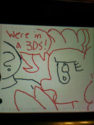 Size: 960x1280 | Tagged: safe, artist:legendoflink, pinkie pie, oc, oc:anon, pony, g4, 3ds, breaking the fourth wall, cute, dialogue, doodleswap, nintendo, swapdoodle, talking