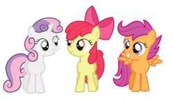 Size: 4500x2618 | Tagged: safe, artist:atoklanzeros, apple bloom, scootaloo, sweetie belle, pony, g4, cutie mark crusaders, high res, photoshop, simple background, transparent background