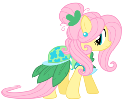 Size: 1323x1100 | Tagged: safe, artist:jennieoo, fluttershy, pegasus, pony, g4, green isn't your color, alternate hairstyle, clothes, dress, female, hair bun, mare, show accurate, simple background, solo, transparent background, vector, vector trace