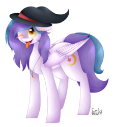 Size: 964x1057 | Tagged: safe, artist:kawurin, oc, oc only, oc:shylu, pegasus, pony, female, hat, mare, one eye closed, simple background, solo, tongue out, transparent background, wink, witch hat