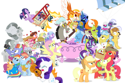 Size: 1182x785 | Tagged: safe, artist:dm29, angel bunny, applejack, big macintosh, bow hothoof, chipcutter, daybreaker, discord, doctor fauna, feather bangs, fluttershy, hoity toity, maud pie, nightmare moon, photo finish, pinkie pie, princess flurry heart, rainbow dash, rarity, scootaloo, starlight glimmer, strawberry sunrise, sugar belle, sweetie belle, thorax, trixie, twilight sparkle, whammy, wild fire, windy whistles, alicorn, changedling, changeling, pony, a flurry of emotions, a royal problem, all bottled up, celestial advice, fluttershy leans in, forever filly, hard to say anything, honest apple, rock solid friendship, anger magic, ballerina, basket, bottled rage, camera, cinnamon nuts, clothes, cup, equestrian pink heart of courage, female, food, guitar, heart, heart eyes, helmet, hug, jalapeno red velvet omelette cupcakes, king thorax, kite, magic, male, mining helmet, pancakes, pineapple, pizza costume, pizza head, rainbow dash's parents, reformed four, shipping, shopping cart, simple background, statue, stingbush seed pods, straight, strawberry, sugarmac, teacup, that pony sure does love kites, that pony sure does love teacups, the meme continues, the story so far of season 7, this isn't even my final form, tutu, twilarina, twilight sparkle (alicorn), uniform, wall of tags, white background, windyhoof, wingding eyes, wonderbolts uniform
