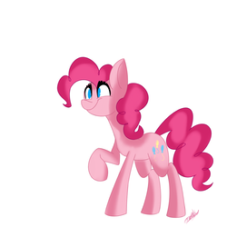 Size: 1000x1000 | Tagged: safe, artist:damedamentiii, pinkie pie, earth pony, pony, g4, female, mare, raised hoof, simple background, solo, white background
