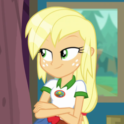 Size: 720x720 | Tagged: safe, screencap, applejack, equestria girls, g4, my little pony equestria girls: legend of everfree, cropped, female, solo, wet, wet hair