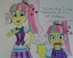 Size: 1004x796 | Tagged: safe, artist:dncsamsonart, sour sweet, equestria girls, g4, angry, bipolar, female, heart, solo, sour rage, traditional art