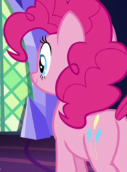 Size: 532x719 | Tagged: safe, screencap, pinkie pie, earth pony, pony, not asking for trouble, butt, cropped, female, mare, plot, smiling, solo