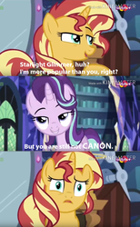 Size: 808x1312 | Tagged: safe, edit, edited screencap, screencap, starlight glimmer, sunset shimmer, pony, unicorn, equestria girls, equestria girls specials, g4, my little pony equestria girls: mirror magic, hilarious in hindsight, op is a duck, op is trying to start shit, sunset vs starlight debate, teletoon