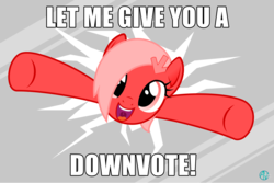 Size: 2184x1455 | Tagged: safe, artist:arifproject, oc, oc only, oc:downvote, pony, derpibooru, g4, cute, derpibooru ponified, downvote's downvotes, glass, it's coming right at us, looking at you, meme, meta, open mouth, ponified, semi-transparent, solo, vector