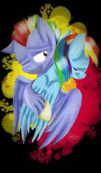 Size: 750x1280 | Tagged: safe, artist:lordofthefeathers, bow hothoof, rainbow dash, pony, g4, parental glideance, duo, father and daughter, father's day, female, hug, male, mare, multicolored hair, stallion