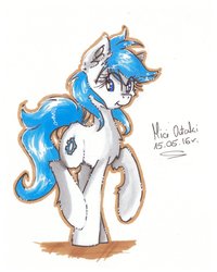 Size: 1024x1277 | Tagged: safe, artist:mici124, artist:micioutaki, oc, oc only, pony, blue eyes, cute, happy, hooves, solo, traditional art