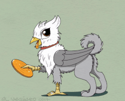 Size: 670x542 | Tagged: safe, artist:el-yeguero, oc, oc only, griffon, animated, behaving like a dog, butt, frisbee, gif, plot, solo, tongue out